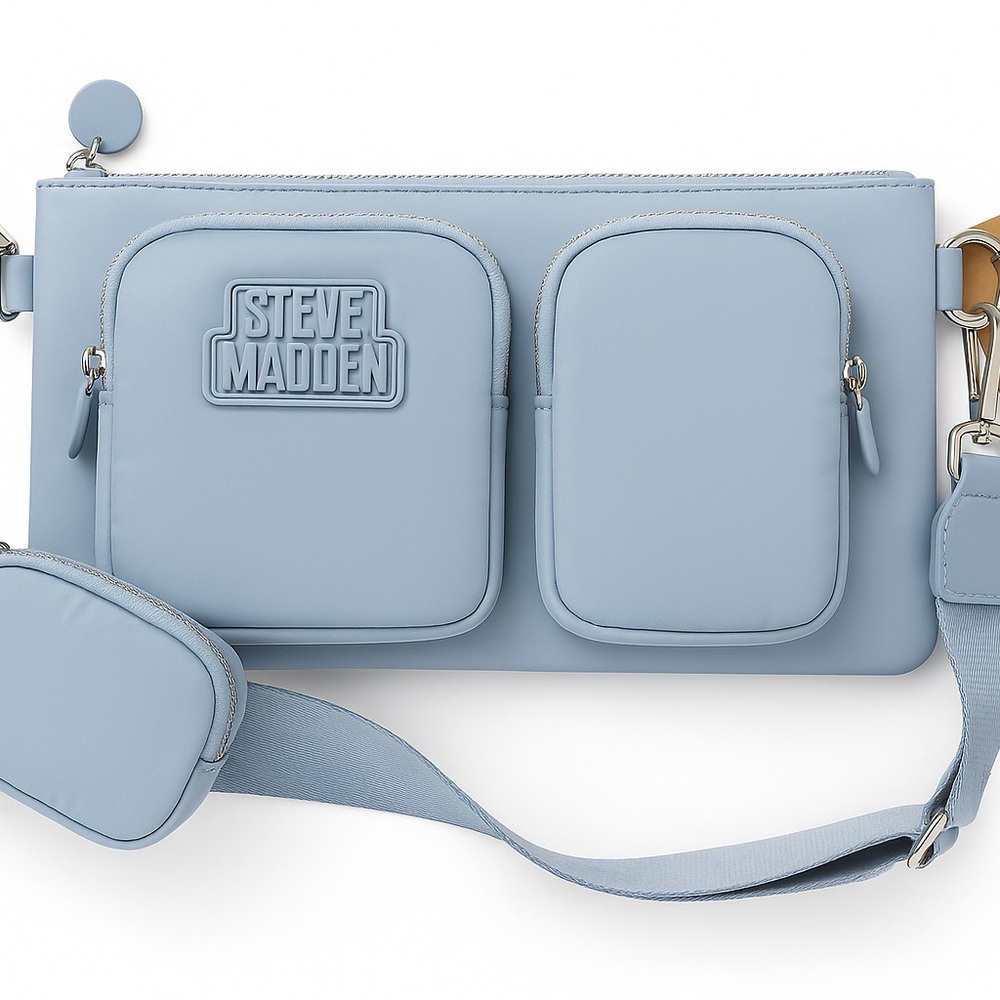 Steve Madden light blue nylon crossbody bag with mini pouch water resistant